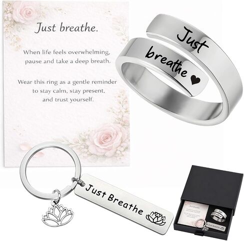 Just breathe ring adjustable stainless steel spiral wrap for women hope rings inspirational rings breath hope jewelry calming mindfulness gift daily wear in Kuwait