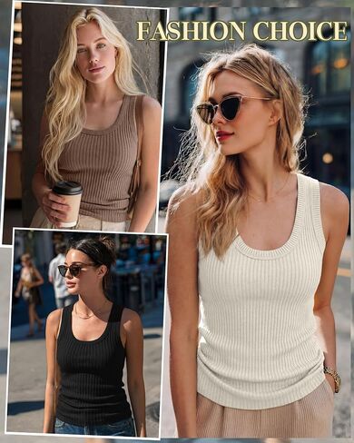3 Pack Women's Cotton Tanks Ribbed Scoop Neck Sleeveless Shirts Thick Strap Slim Fitted Summer Casual Tee Tops in Kuwait