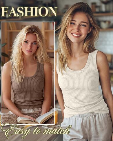 3 Pack Women's Cotton Tanks Ribbed Scoop Neck Sleeveless Shirts Thick Strap Slim Fitted Summer Casual Tee Tops in Kuwait