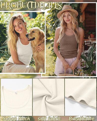 3 Pack Women's Cotton Tanks Ribbed Scoop Neck Sleeveless Shirts Thick Strap Slim Fitted Summer Casual Tee Tops in Kuwait
