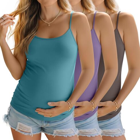 3 Pack Women's Maternity Camisole Tank Tops Pregnancy Basic Cami Undershirts with Adjustable Straps Summer Clothes in Saudi Arabia