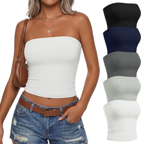 5 Pcs Womens Tube Tops Strapless Crop Tops Sleeveless Bustier Backless Fitted Going Out y2k Clothes Summer Outfits in Saudi Arabia