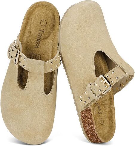 100% Genuine Suede Mary Jane Clogs for Women Arch Support Sandals Memory Foam Slip on Mules Cork Footbed Potato Shoes in Saudi Arabia