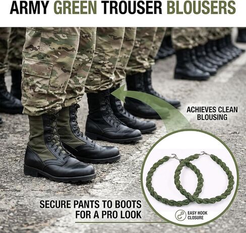 24 PCS Boot Blousers with Metal Hooks – Adjustable Elastic Boot Straps for Military, Tactical, Cowboy, Work Boots – Trouser Blousing Straps for Army Navy Air Force Uniform, Camo Pants (Green) in Saudi Arabia