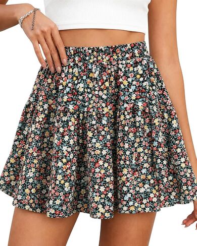 Floral Mini Skirt Mini Skort Summer Skirts for Women Floral Skirt with Shorts Underneath Flowy Skort High Waist in Saudi Arabia