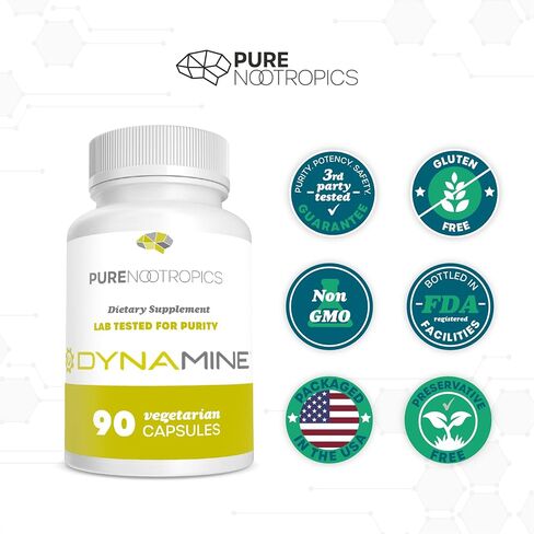 Pure Nootropics - Dynamine (Methylliberine: 1,7,9-tetramethyluric Acid) 100 mg Capsules (90) | Increased Energy, Focus & Alertness | in House & Rigorous 3rd Party Testing for Higher Purity & Potency in Saudi Arabia