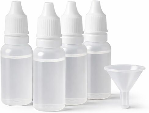 Adkoat® 5PCS - 4 Plastic Dropper Bottles with 1 Funnel - 15ml / 0.5oz Empty Refillable Squeeze Eye Liquid Bottle with Protective Cap - Leak-Proof BPA Free Small Travel Container for Saline Serums Oil in Saudi Arabia