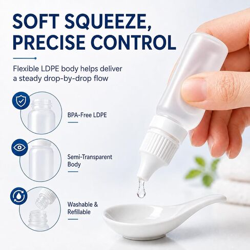 Adkoat® 5PCS - 4 Plastic Dropper Bottles with 1 Funnel - 15ml / 0.5oz Empty Refillable Squeeze Eye Liquid Bottle with Protective Cap - Leak-Proof BPA Free Small Travel Container for Saline Serums Oil in Saudi Arabia