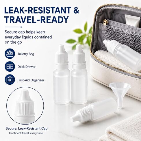 Adkoat® 5PCS - 4 Plastic Dropper Bottles with 1 Funnel - 15ml / 0.5oz Empty Refillable Squeeze Eye Liquid Bottle with Protective Cap - Leak-Proof BPA Free Small Travel Container for Saline Serums Oil in Saudi Arabia