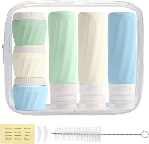 16 Pack Travel Bottles for Toiletries, TSA Approved 3oz Leak Proof Refillable Silicone Squeezable Containers Kit for Shampoo Lotion Conditioner with Toiletry Bag in Kuwait