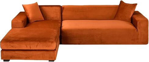 YOPOIY Velvet Sectional Couch Covers Stretch L Shaped Sofa Cover 2 Piece, Washable Corner Sofa Slipcover 5 6 7 Seater Soft Furniture Protector (Orange,3+2 Seater) in Saudi Arabia