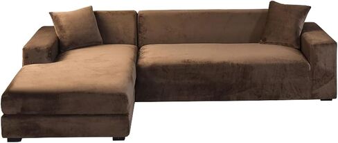YOPOIY Velvet Sectional Couch Covers Stretch L Shaped Sofa Cover 2 Piece, Washable Corner Sofa Slipcover 5 6 7 Seater Soft Furniture Protector (Orange,3+2 Seater) in Saudi Arabia