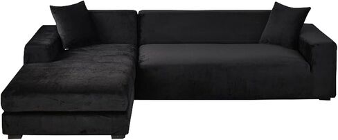 YOPOIY Velvet Sectional Couch Covers Stretch L Shaped Sofa Cover 2 Piece, Washable Corner Sofa Slipcover 5 6 7 Seater Soft Furniture Protector (Orange,3+2 Seater) in Saudi Arabia