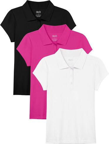 OHD 3 Pack Girls Polo Shirt School Uniform Polo for Girls Cotton Soft Short Sleeve Classic Collared Shirt Size 3T-14 in Saudi Arabia