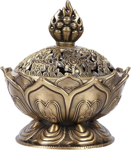 Lotus Incense Burner Holder, Vintage Backflow Smoke Censer Incense Cone Holder Bowl for Home Decor, Bronze, 2.95 x 2.71inch in Saudi Arabia