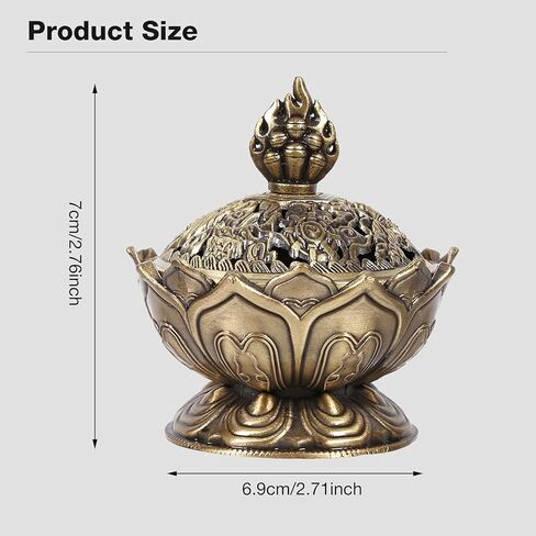 Lotus Incense Burner Holder, Vintage Backflow Smoke Censer Incense Cone Holder Bowl for Home Decor, Bronze, 2.95 x 2.71inch in Saudi Arabia