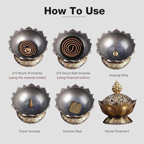 Lotus Incense Burner Holder, Vintage Backflow Smoke Censer Incense Cone Holder Bowl for Home Decor, Bronze, 2.95 x 2.71inch in Saudi Arabia