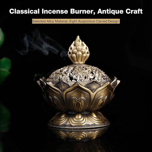 Lotus Incense Burner Holder, Vintage Backflow Smoke Censer Incense Cone Holder Bowl for Home Decor, Bronze, 2.95 x 2.71inch in Saudi Arabia