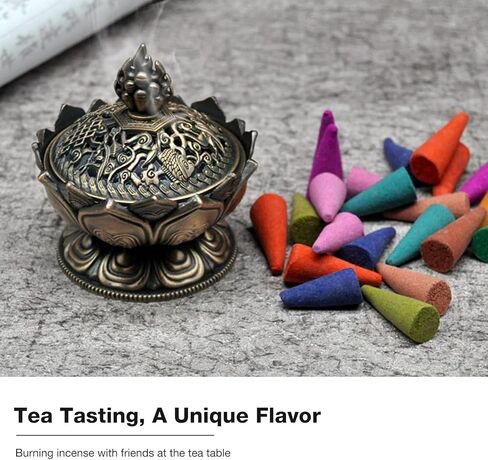 Lotus Incense Burner Holder, Vintage Backflow Smoke Censer Incense Cone Holder Bowl for Home Decor, Bronze, 2.95 x 2.71inch in Saudi Arabia