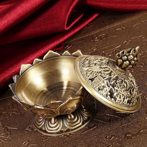 Lotus Incense Burner Holder, Vintage Backflow Smoke Censer Incense Cone Holder Bowl for Home Decor, Bronze, 2.95 x 2.71inch in Saudi Arabia