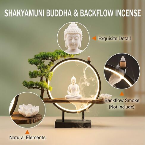 Ceramic Shakyamuni Buddha Statue with LED Light & Incense Burner – Dual Purpose Spiritual Decor for Meditation, Peace & Home Office Altar, Large 16.5''x18.7'' Religious Gift for Tranquility in Saudi Arabia