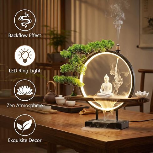 Ceramic Shakyamuni Buddha Statue with LED Light & Incense Burner – Dual Purpose Spiritual Decor for Meditation, Peace & Home Office Altar, Large 16.5''x18.7'' Religious Gift for Tranquility in Saudi Arabia