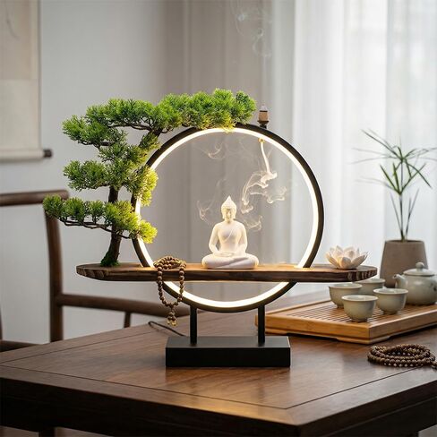 Ceramic Shakyamuni Buddha Statue with LED Light & Incense Burner – Dual Purpose Spiritual Decor for Meditation, Peace & Home Office Altar, Large 16.5''x18.7'' Religious Gift for Tranquility in Saudi Arabia