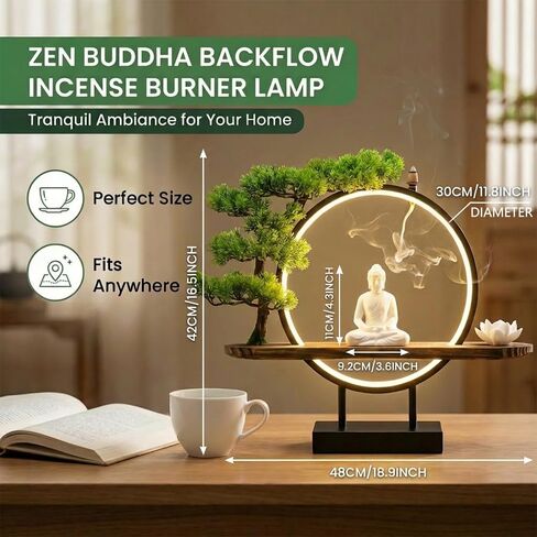 Ceramic Shakyamuni Buddha Statue with LED Light & Incense Burner – Dual Purpose Spiritual Decor for Meditation, Peace & Home Office Altar, Large 16.5''x18.7'' Religious Gift for Tranquility in Saudi Arabia
