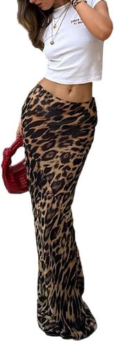 Leopard Skirt for Women Maxi Length Summer Skirts High Waist Silk Satin Maxi Summer Beach Midi Wrap Skirts in Kuwait