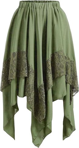 Renaissance Lace Skirt Medieval Flowy Asymmetrical Midi Fairy Pirate Skirt for Women Ren Faire in Saudi Arabia