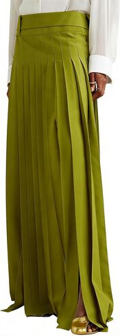 oshoplive Pleated Maxi Skirt for Women High Waisted H line Long Flowy Skirt with Slit Floor Length Loose Fit Elegant Retro in Saudi Arabia