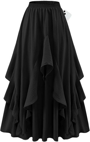 Bridesmay Renaissance Maxi Skirt for Women - Ruffle A-Line High Waist Boho Skirt with Pockets for Ren Fair Pirate Costume in Saudi Arabia