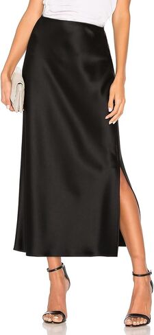 Womens Summer Long Satin Silk Skirt Elastic High Waist A Line Skirts Cocktail Party Wedding Midi Skirts in Saudi Arabia