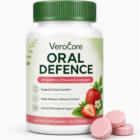 VeroCore Oral Defense، البروبيوتيك عن طريق الفم لرائحة الفم الكريهة، إصلاح اللثة لانحسار اللثة، نفس منعش وشعور نظيف، راحة اللثة ودعم النظافة اليومية، نكهة الفراولة، 60 قطعة in Kuwait