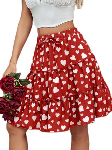 BARASA Women's Casual Skirt 2026 Summer Ruffle A Line Tie Waist Flowy Bohe Solid Vacation Mini Skirts D685 in Saudi Arabia