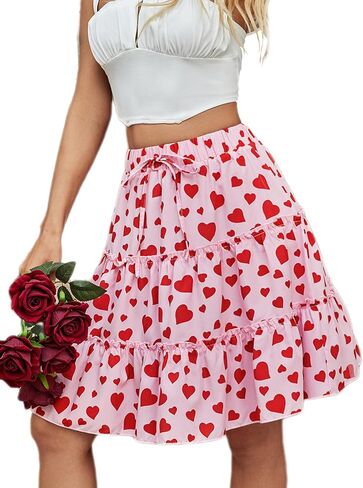 BARASA Women's Casual Skirt 2026 Summer Ruffle A Line Tie Waist Flowy Bohe Solid Vacation Mini Skirts D685 in Saudi Arabia