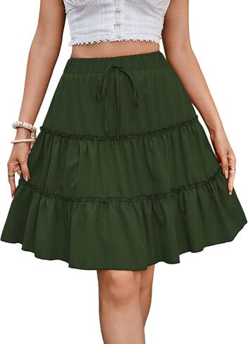 BARASA Women's Casual Skirt 2026 Summer Ruffle A Line Tie Waist Flowy Bohe Solid Vacation Mini Skirts D685 in Saudi Arabia