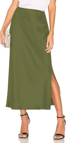 Womens Summer Long Satin Silk Skirt Elastic High Waist A Line Skirts Cocktail Party Wedding Midi Skirts in Saudi Arabia