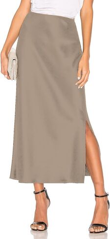 Womens Summer Long Satin Silk Skirt Elastic High Waist A Line Skirts Cocktail Party Wedding Midi Skirts in Saudi Arabia