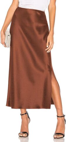Womens Summer Long Satin Silk Skirt Elastic High Waist A Line Skirts Cocktail Party Wedding Midi Skirts in Saudi Arabia