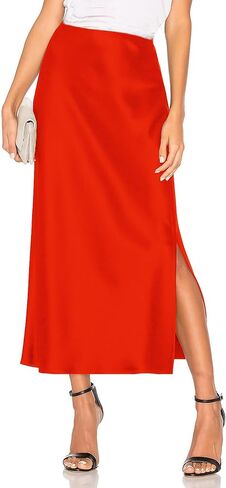 Womens Summer Long Satin Silk Skirt Elastic High Waist A Line Skirts Cocktail Party Wedding Midi Skirts in Saudi Arabia