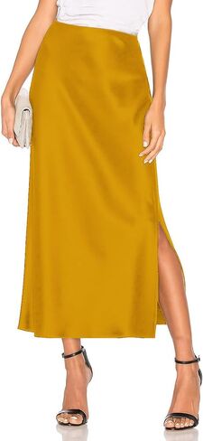 Womens Summer Long Satin Silk Skirt Elastic High Waist A Line Skirts Cocktail Party Wedding Midi Skirts in Saudi Arabia