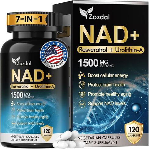 NAD+ Supplement 1500mg - 7-in-1 Liposomal Formula with Urolithin A, CoQ10 & Resveratrol - Cellular Energy, Muscle Health & Healthy Aging Support for Women & Men- 120 Capsules in Saudi Arabia