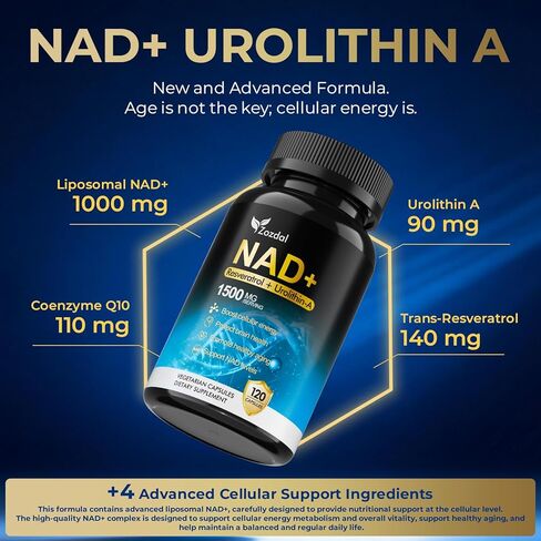 NAD+ Supplement 1500mg - 7-in-1 Liposomal Formula with Urolithin A, CoQ10 & Resveratrol - Cellular Energy, Muscle Health & Healthy Aging Support for Women & Men- 120 Capsules in Saudi Arabia
