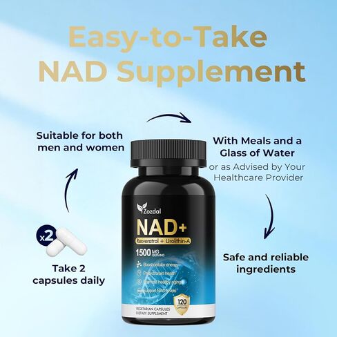 NAD+ Supplement 1500mg - 7-in-1 Liposomal Formula with Urolithin A, CoQ10 & Resveratrol - Cellular Energy, Muscle Health & Healthy Aging Support for Women & Men- 120 Capsules in Saudi Arabia