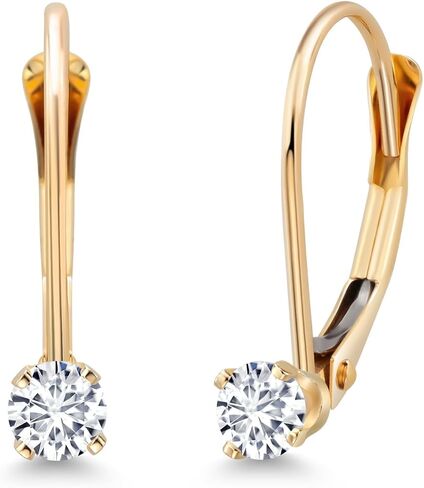Gem Stone King 0.20-1.50 Cttw 14K Yellow Gold Round Lab Grown Diamond Leverback Dangle Earrings for Women | E-F Color | VVS-VS | April Birthstone | Fine Jewelry Gifts for Mom Wife Her in Kuwait