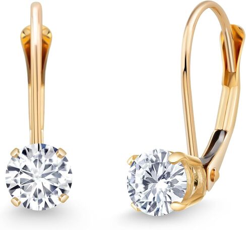 Gem Stone King 0.20-1.50 Cttw 14K Yellow Gold Round Lab Grown Diamond Leverback Dangle Earrings for Women | E-F Color | VVS-VS | April Birthstone | Fine Jewelry Gifts for Mom Wife Her in Kuwait