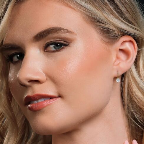 Gem Stone King 0.20-1.50 Cttw 14K Yellow Gold Round Lab Grown Diamond Leverback Dangle Earrings for Women | E-F Color | VVS-VS | April Birthstone | Fine Jewelry Gifts for Mom Wife Her in Kuwait