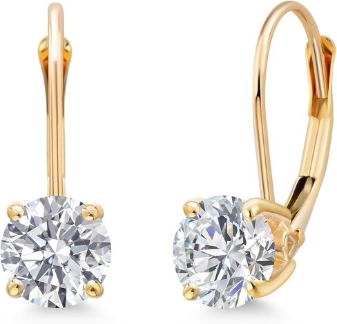 Gem Stone King 0.20-1.50 Cttw 14K Yellow Gold Round Lab Grown Diamond Leverback Dangle Earrings for Women | E-F Color | VVS-VS | April Birthstone | Fine Jewelry Gifts for Mom Wife Her in Kuwait