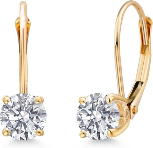 Gem Stone King 0.20-1.50 Cttw 14K Yellow Gold Round Lab Grown Diamond Leverback Dangle Earrings for Women | E-F Color | VVS-VS | April Birthstone | Fine Jewelry Gifts for Mom Wife Her in Kuwait